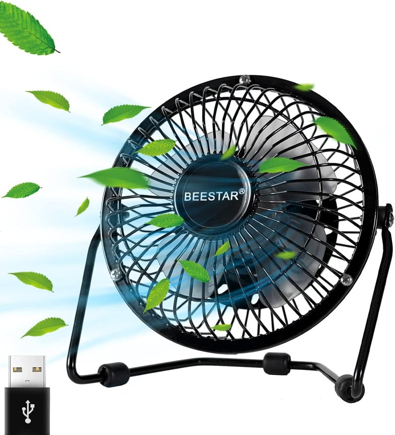 Beestar 4 Inch Mini Fan with Metal Construction,Powerful USB Powered,360° Rotation desk Personal Cooling Usb fans small quiet for Home Office Bedroom - Image 1